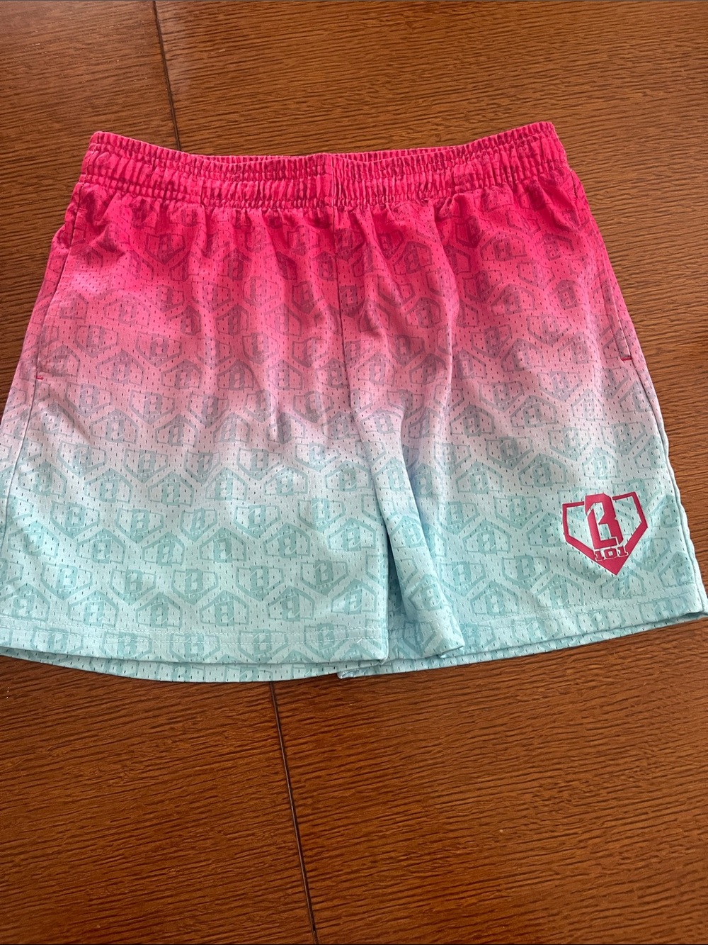 Baseball Lifestyle 101 Ombre Shorts in Pink and Aqua. YXL